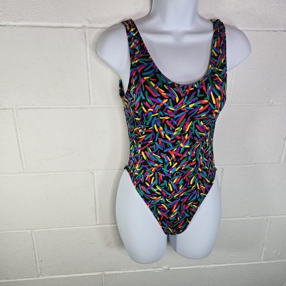 Vtg 80s Body Wrappers Confetti One Piece Bodysuit Leotard Usa - Picture 9 of 10